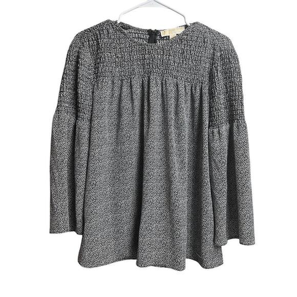MICHAEL Michael Kors Tops - Michael Kors Smocked Peasant Blouse Size XS Pullover Zip Back Black White
